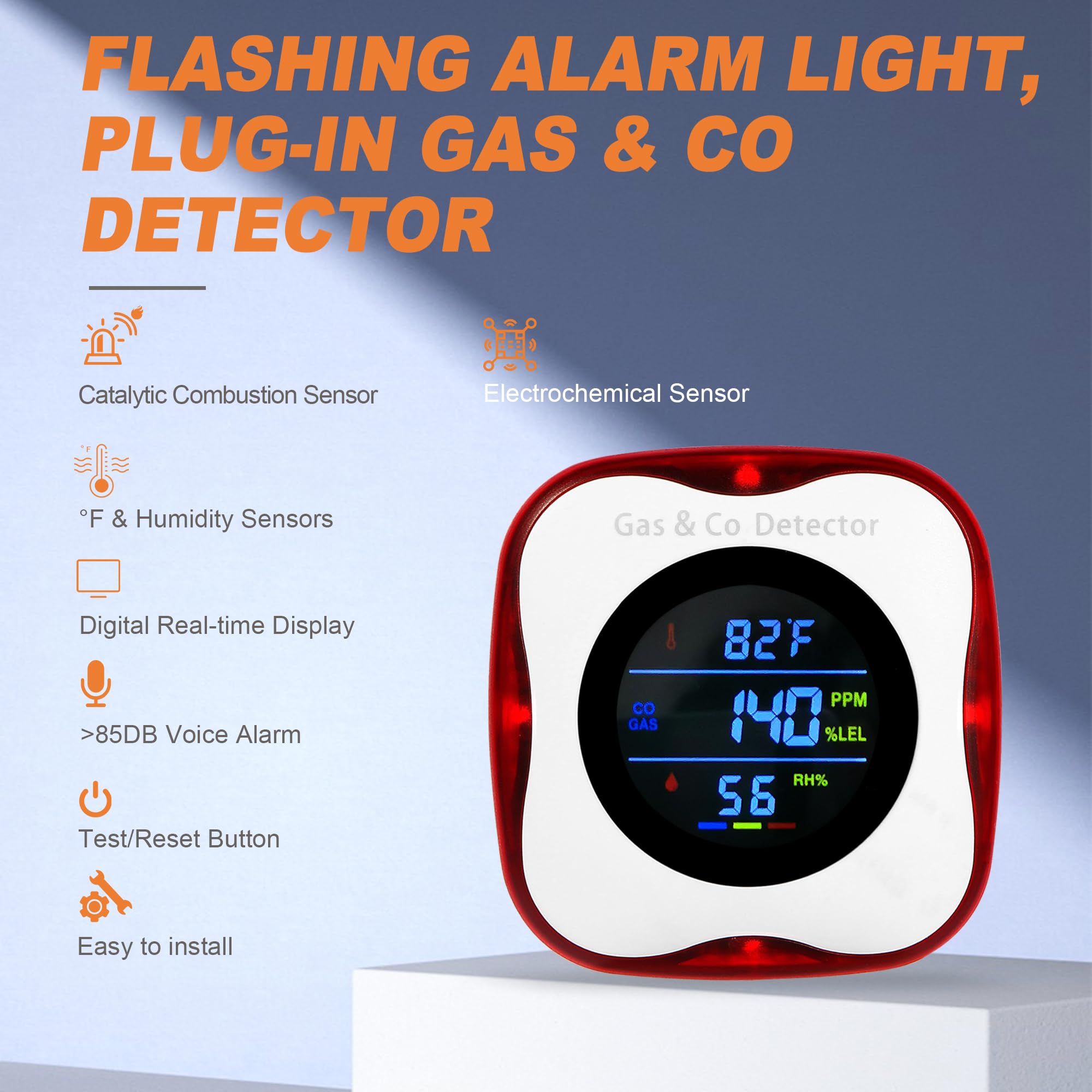 Co Detector Plug - Kombinierte Gas- und Kohlenmonoxid-Detektoren zum Einstecken,